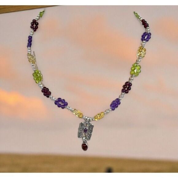 Carolyn Pollack Butterfly Sterling Silver Amethyst Garnet Peridot Necklace 17” - Picture 1 of 9